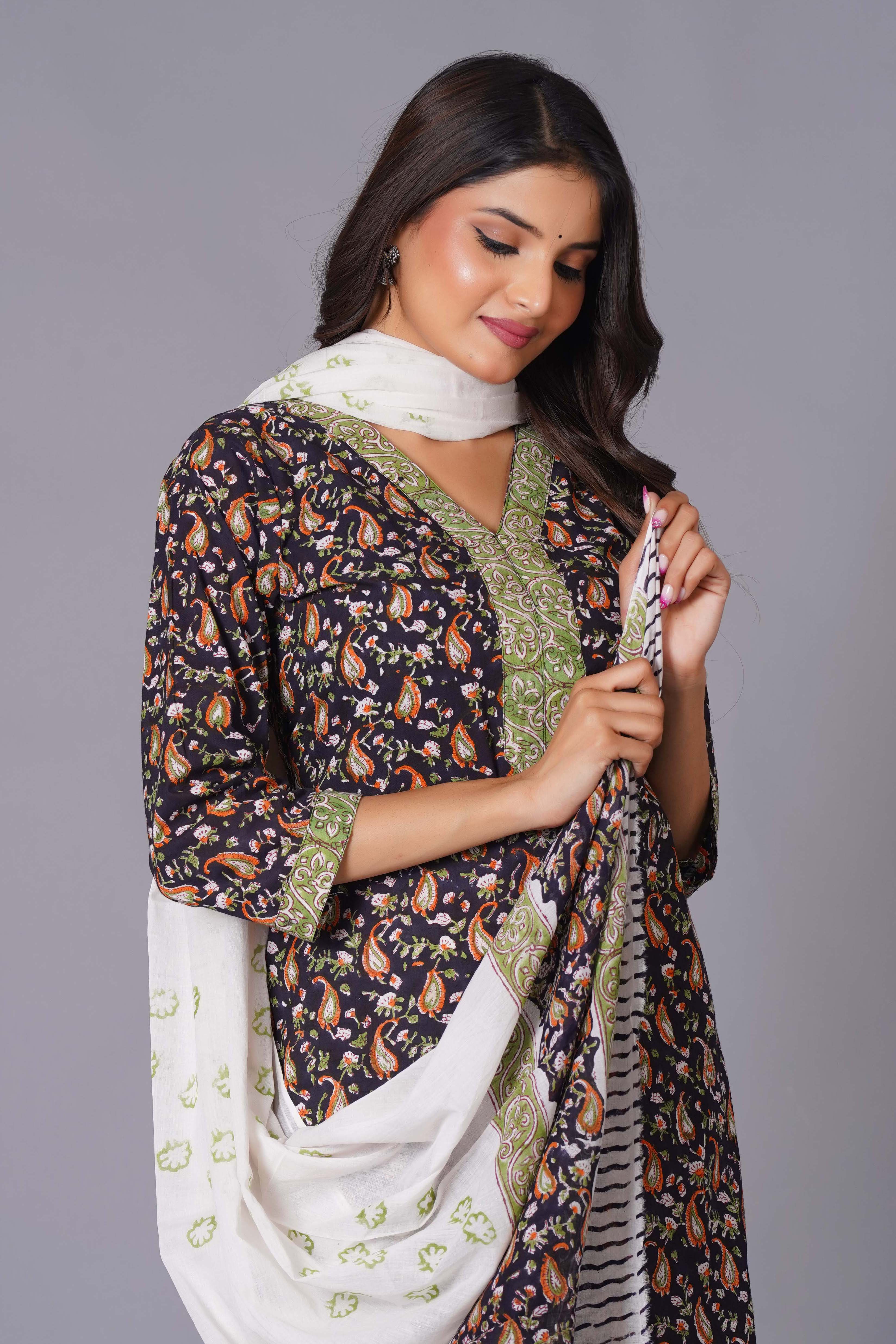 Midnight Paisley Handblock Cotton Suit Set