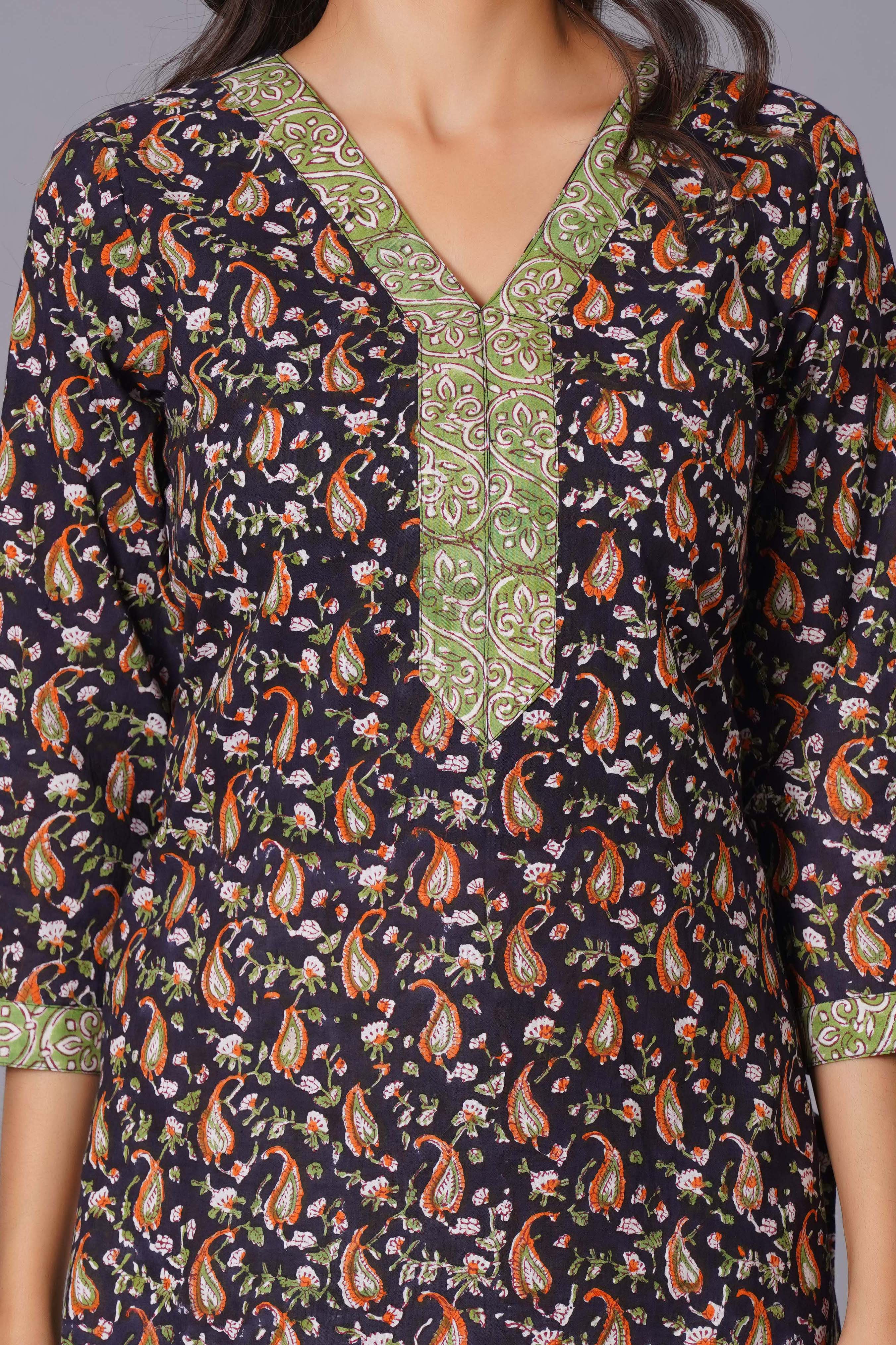 Midnight Paisley Handblock Cotton Suit Set