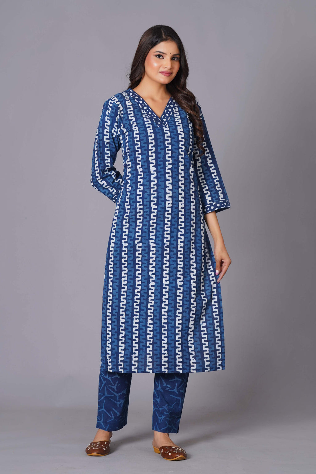 Indigo Maze Handblock Cotton Suit Set