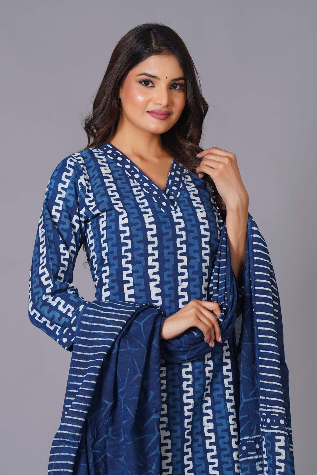 Indigo Maze Handblock Cotton Suit Set