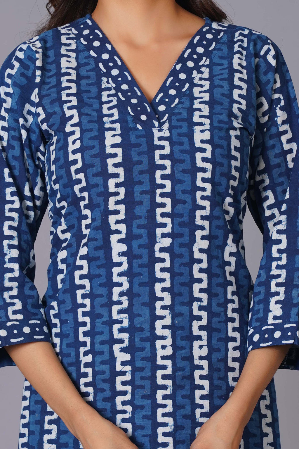 Indigo Maze Handblock Cotton Suit Set