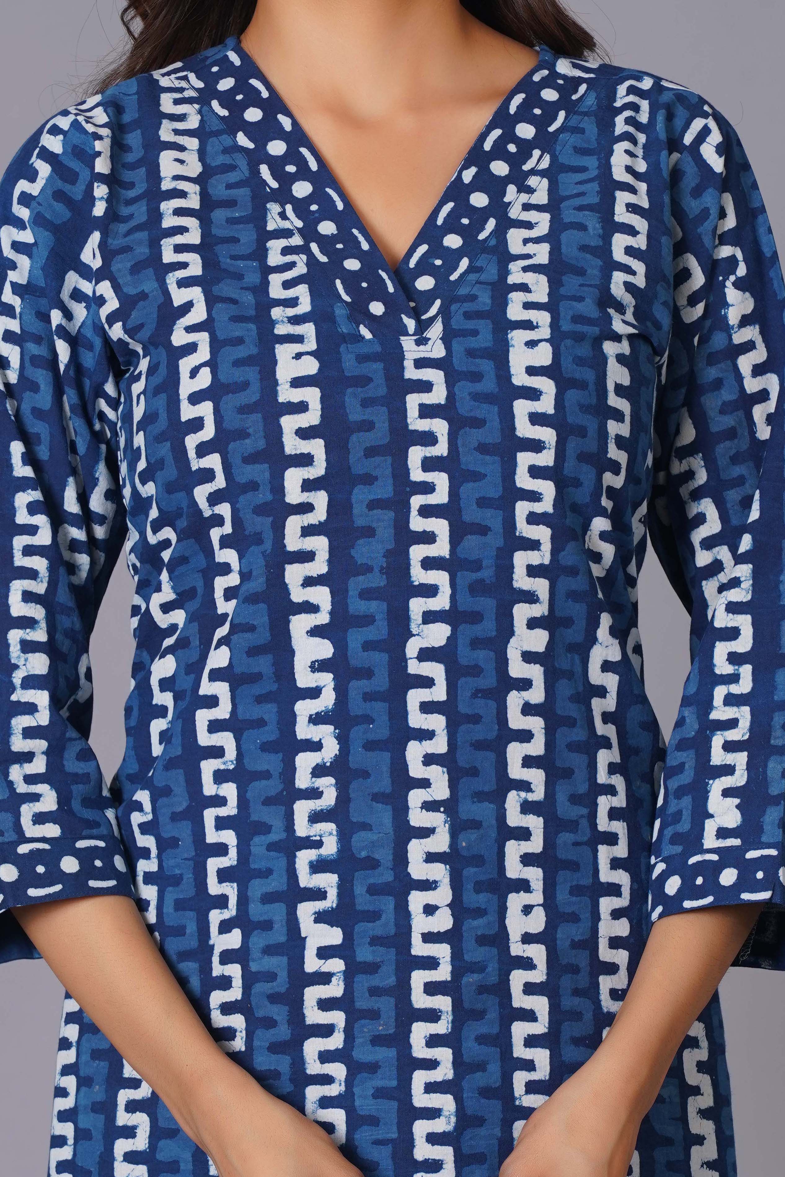 Indigo Maze Handblock Cotton Suit Set