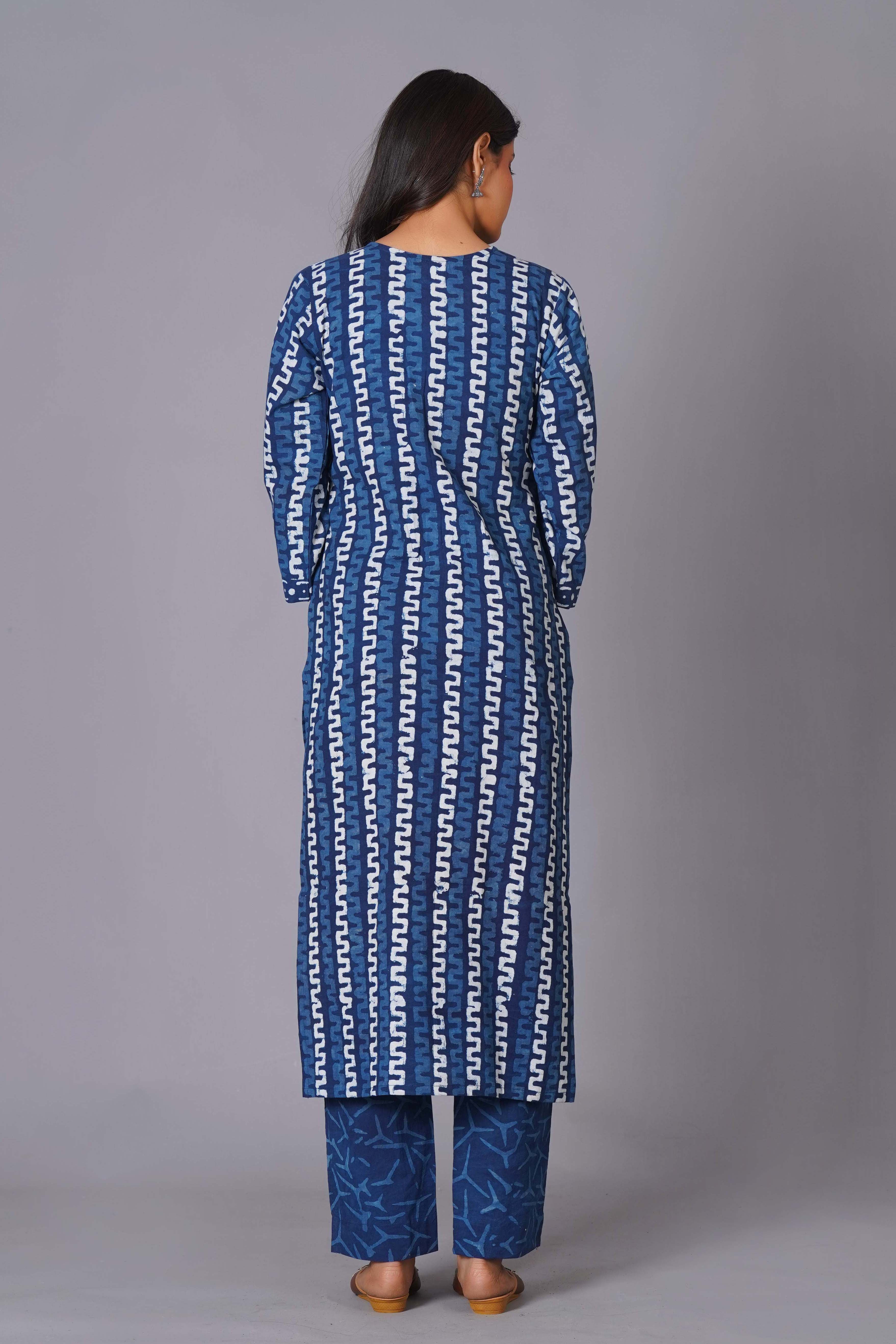 Indigo Maze Handblock Cotton Suit Set