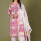 Rosy Radiance Handblock Cotton Suit Set