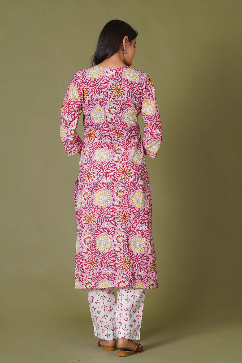 Rosy Radiance Handblock Cotton Suit Set