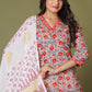 Crimson Bloom Handblock Cotton Suit Set