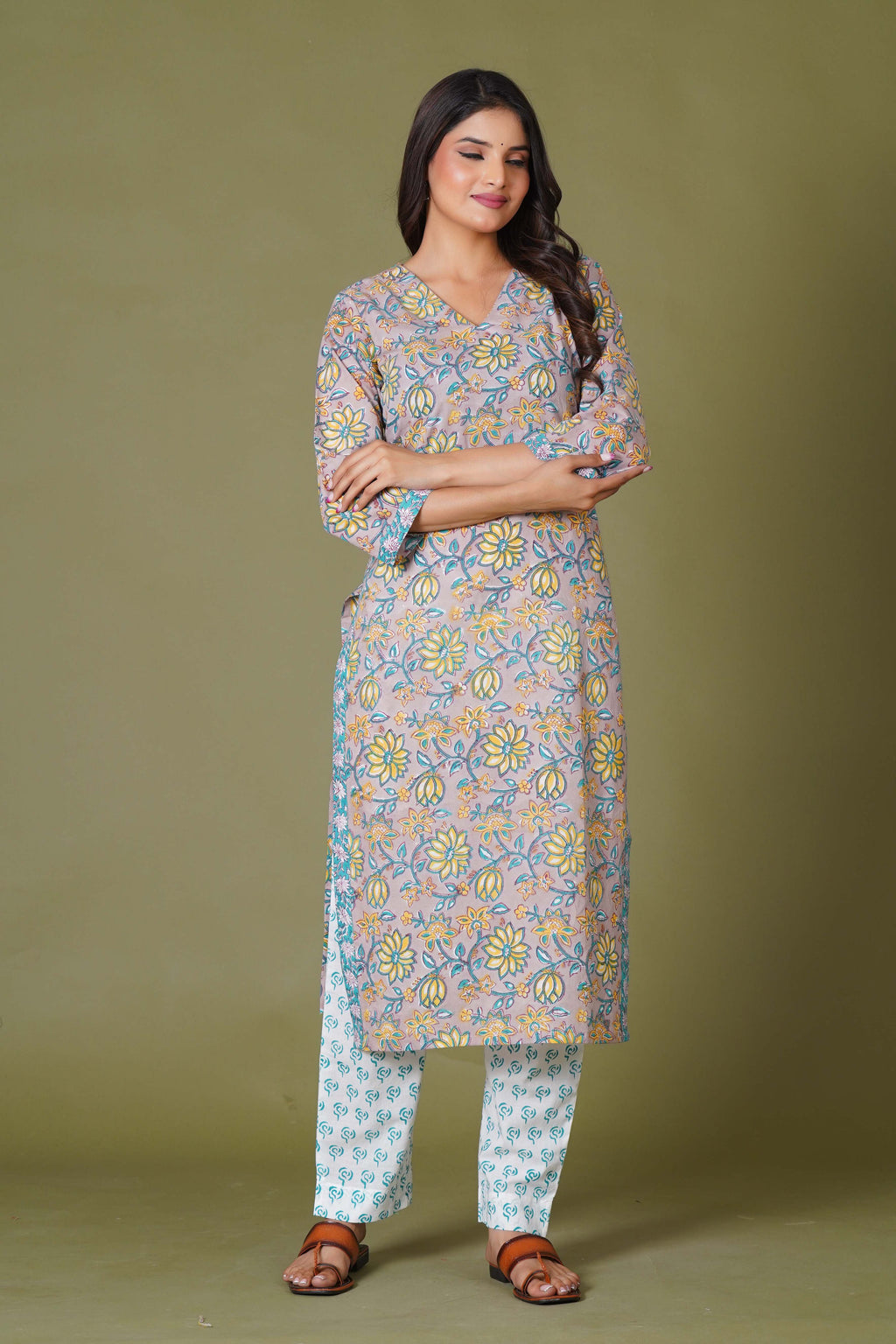 Sunlit Blossom Handblock Cotton Suit Set