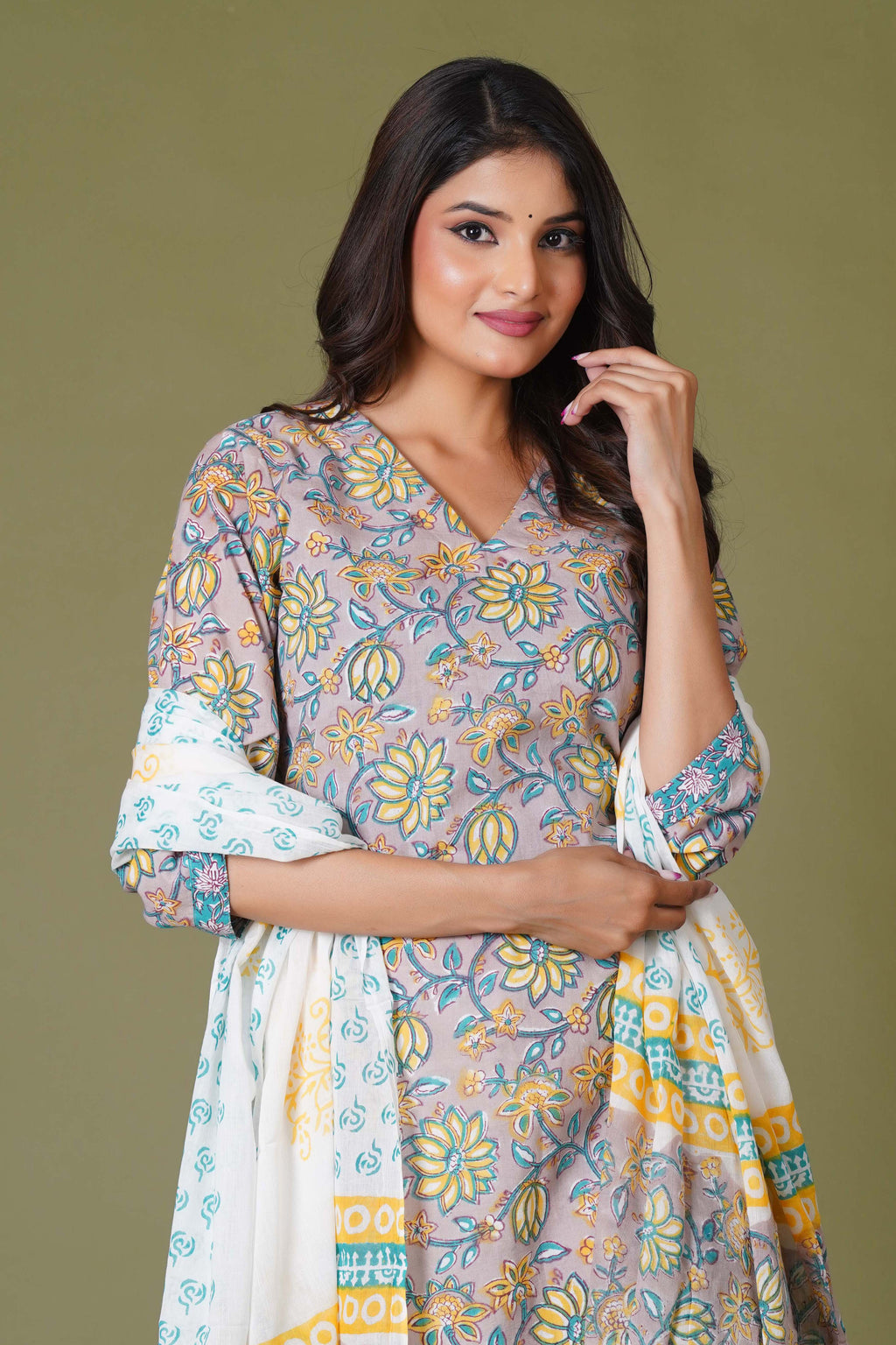 Sunlit Blossom Handblock Cotton Suit Set