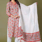 Crimson Bloom Handblock Cotton Suit Set