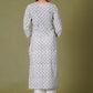 Grey Floral Handblock Printed Straight Kurta for Women – Soft Cotton Ethnic Wear