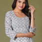 Grey Floral Handblock Printed Straight Kurta for Women – Soft Cotton Ethnic Wear