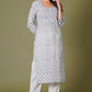 Grey Floral Handblock Printed Straight Kurta for Women – Soft Cotton Ethnic Wear