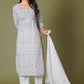 Grey Floral Handblock Printed Straight Kurta for Women – Soft Cotton Ethnic Wear