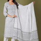Grey Floral Handblock Printed Straight Kurta for Women – Soft Cotton Ethnic Wear