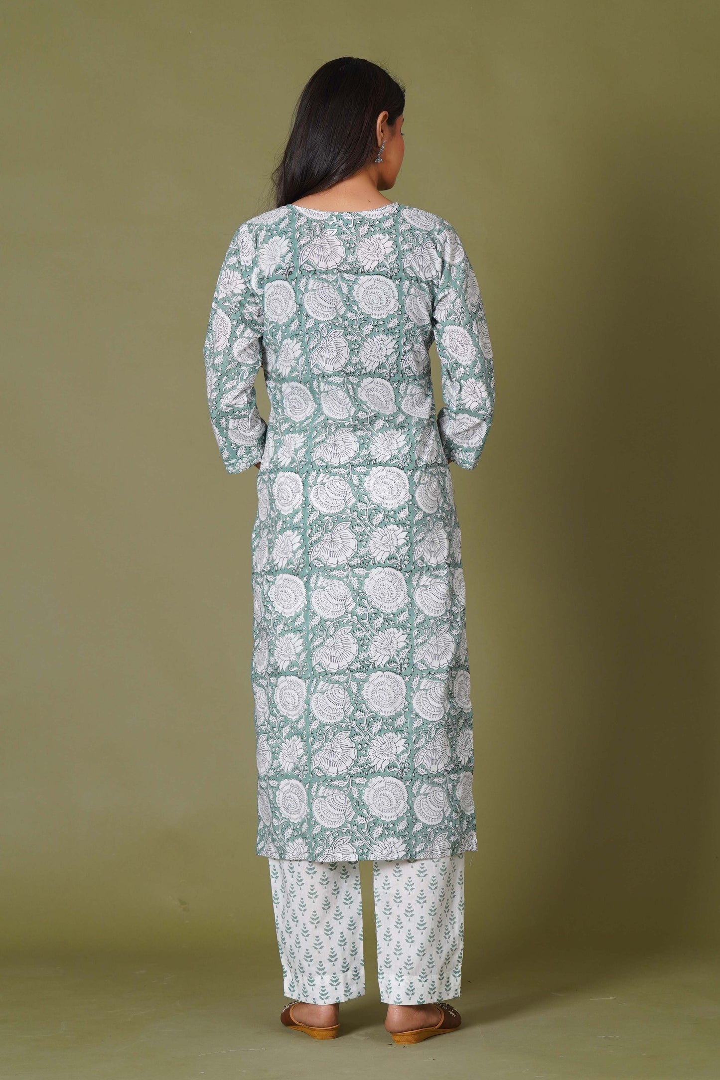 Verdant Classic Handblock Floral Cotton Suit Set