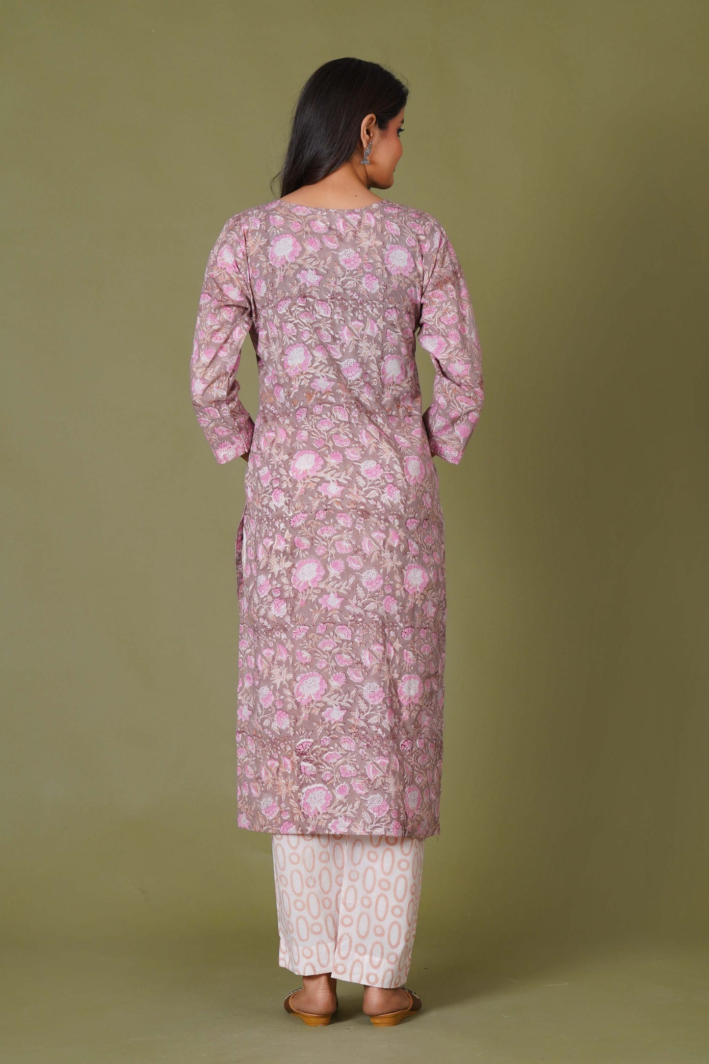 Blush Aura Handblock Floral Cotton Suit Set