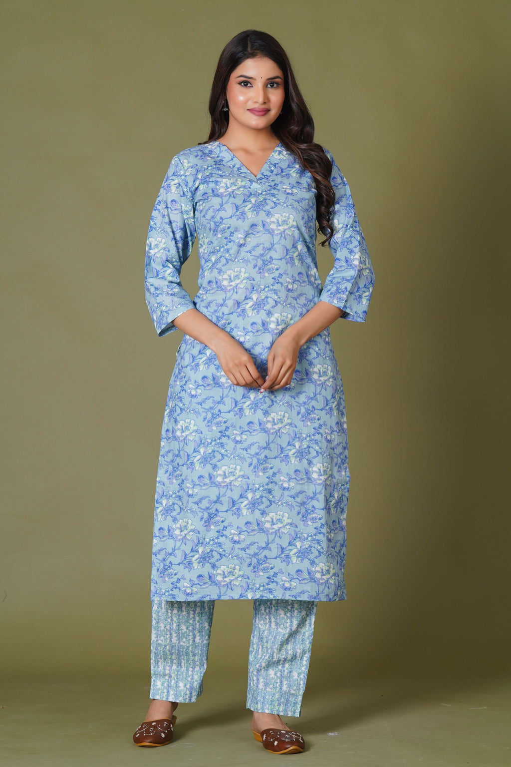 Blue Symphony Handblock Print Cotton Suit Set