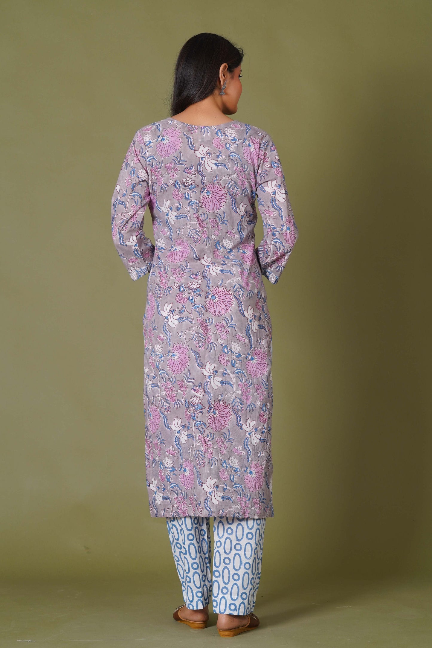 Lilac Mist Floral Handblock Cotton Suit Set