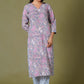 Lilac Mist Floral Handblock Cotton Suit Set