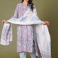 Lilac Mist Floral Handblock Cotton Suit Set