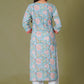 Azure Floral Block Print Cotton Suit Set