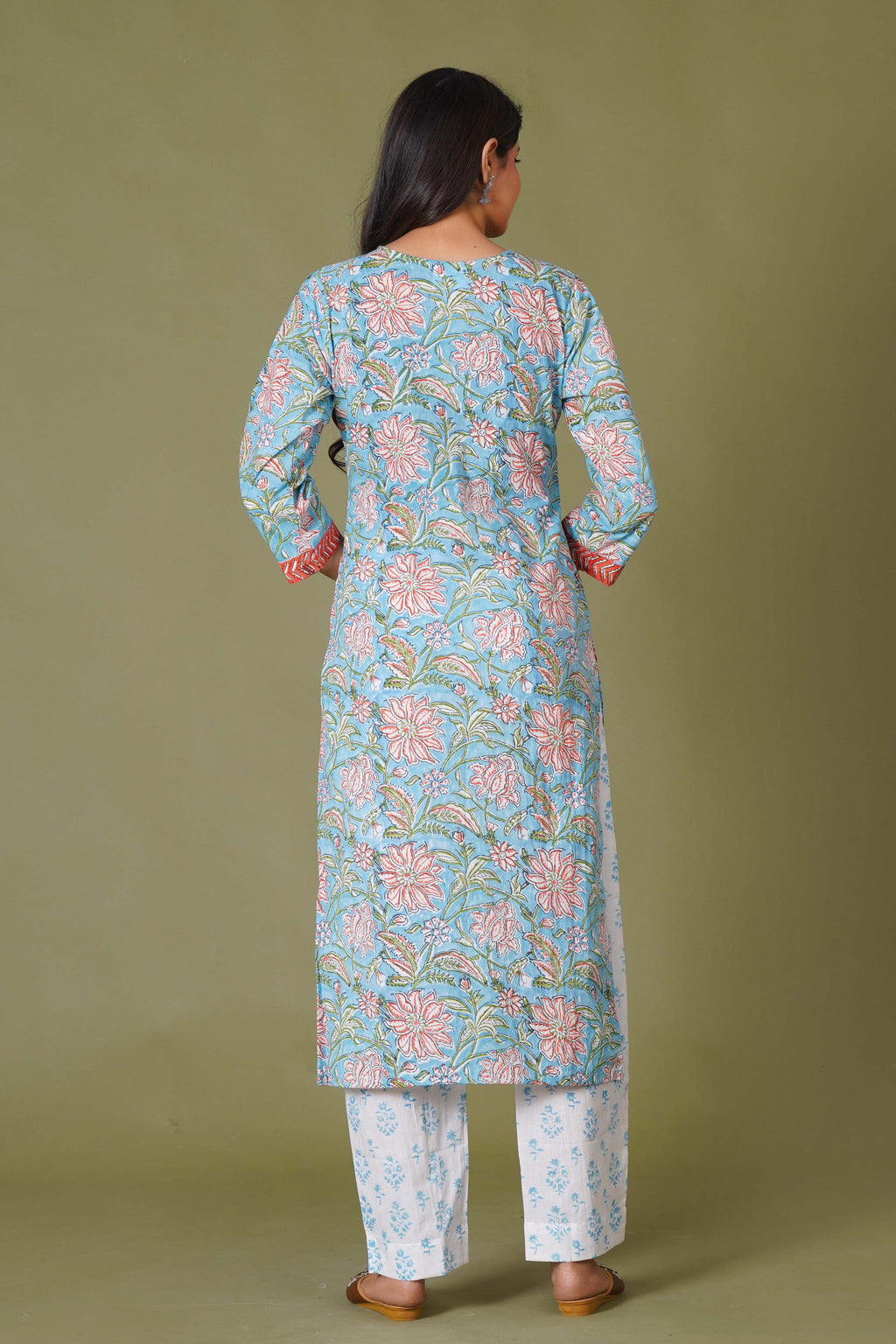 Azure Floral Block Print Cotton Suit Set