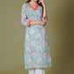 Azure Floral Block Print Cotton Suit Set