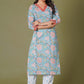 Azure Floral Block Print Cotton Suit Set