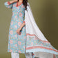 Azure Floral Block Print Cotton Suit Set