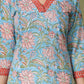 Azure Floral Block Print Cotton Suit Set