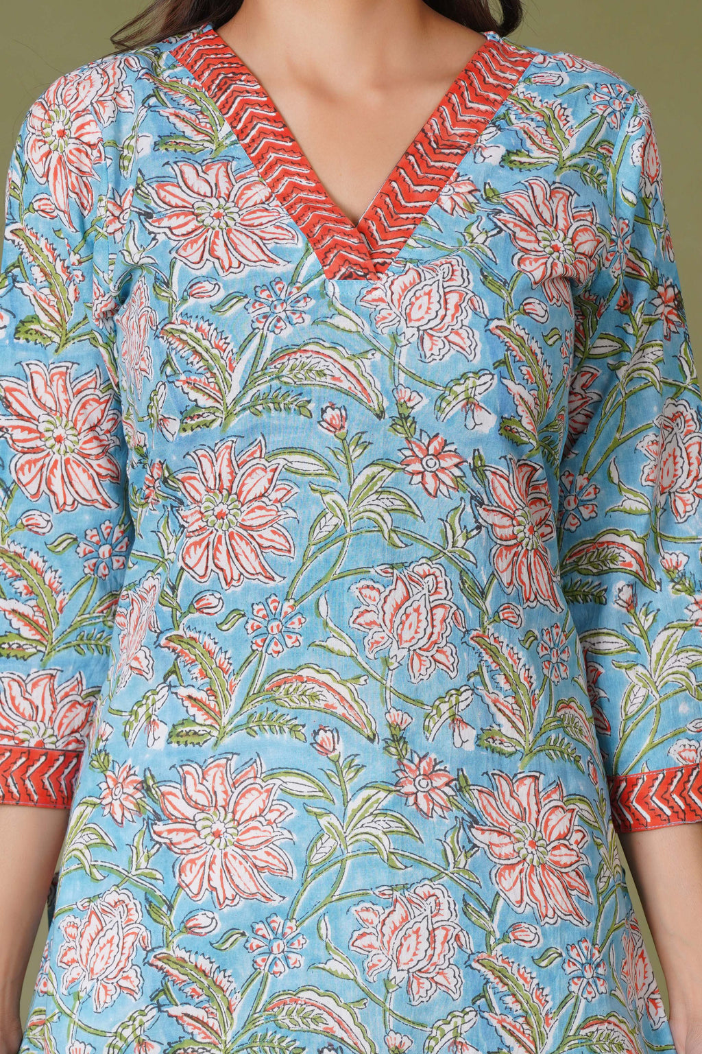 Azure Floral Block Print Cotton Suit Set