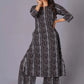 A-Line Charcoal Stripe Handblock Cotton Kurta Set - Himdim Wear