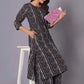 A-Line Charcoal Stripe Handblock Cotton Kurta Set - Himdim Wear