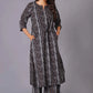 A-Line Charcoal Stripe Handblock Cotton Kurta Set - Himdim Wear