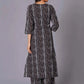 A-Line Charcoal Stripe Handblock Cotton Kurta Set - Himdim Wear