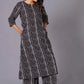 A-Line Charcoal Stripe Handblock Cotton Kurta Set - Himdim Wear