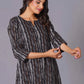 A-Line Charcoal Stripe Handblock Cotton Kurta Set - Himdim Wear