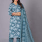 Aqua Grace Handblock Cotton Suit Set - Himdim Wear