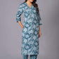 Aqua Grace Handblock Cotton Suit Set - Himdim Wear