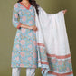 Azure Floral Block Print Cotton Suit Set - Himdim Wear