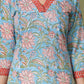 Azure Floral Block Print Cotton Suit Set - Himdim Wear