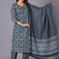 Azure Geometric Bloom Cotton Suit Set - Himdim Wear