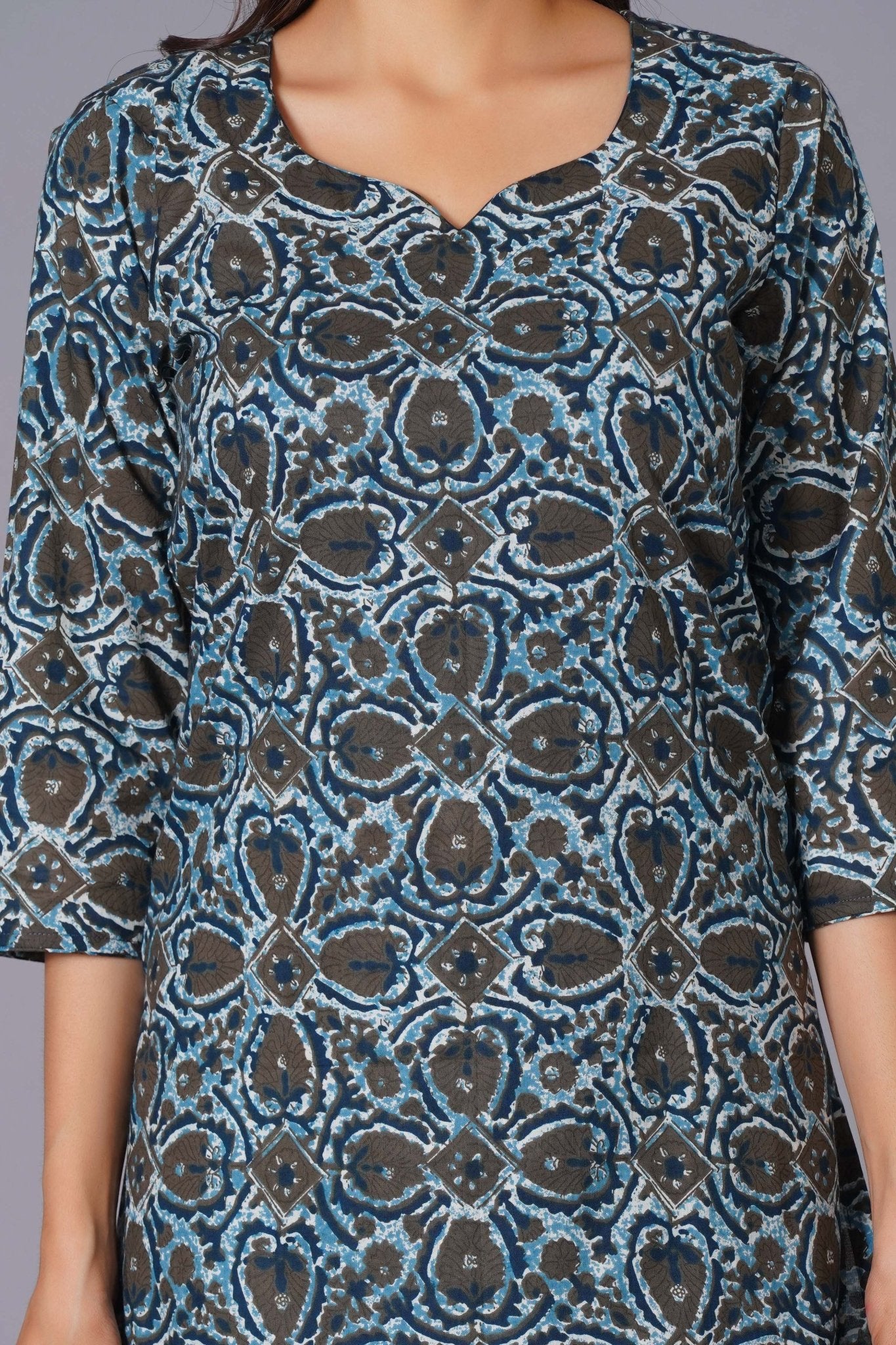 Azure Geometric Bloom Cotton Suit Set - Himdim Wear
