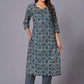 Azure Geometric Bloom Cotton Suit Set - Himdim Wear