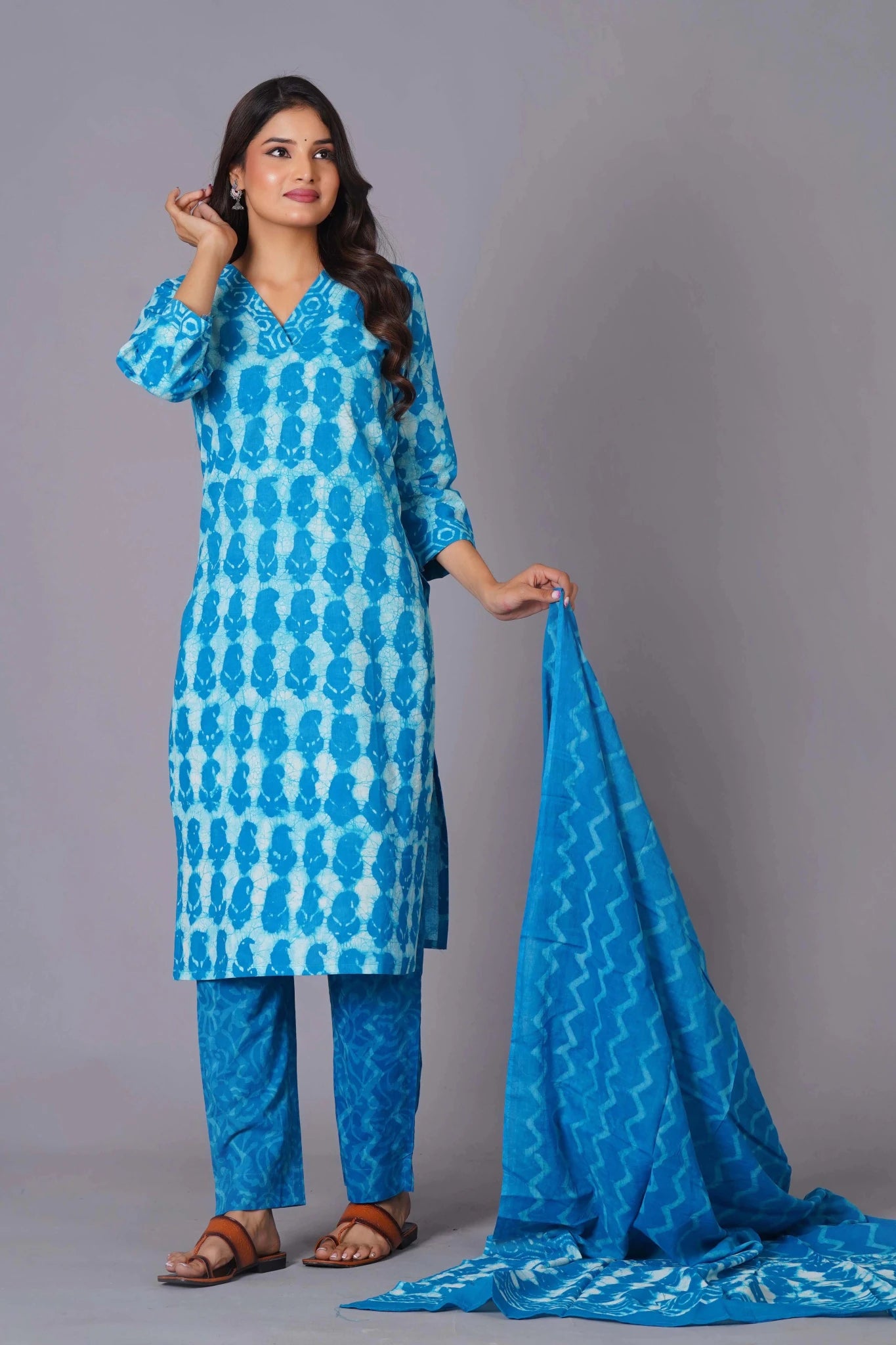 Azure Tie-Dye Pure Cotton Suit Set - Himdim Wear