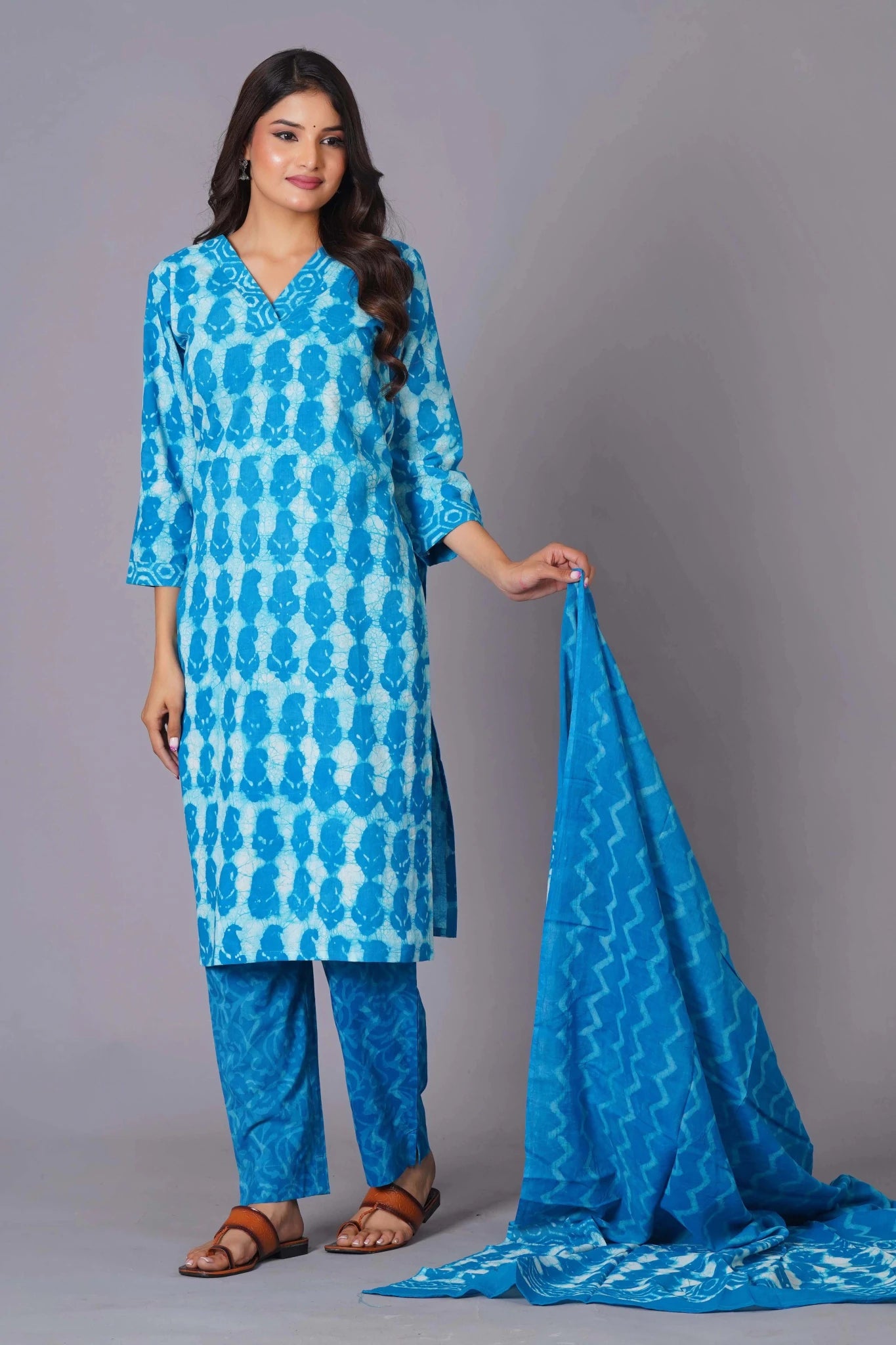 Azure Tie-Dye Pure Cotton Suit Set - Himdim Wear