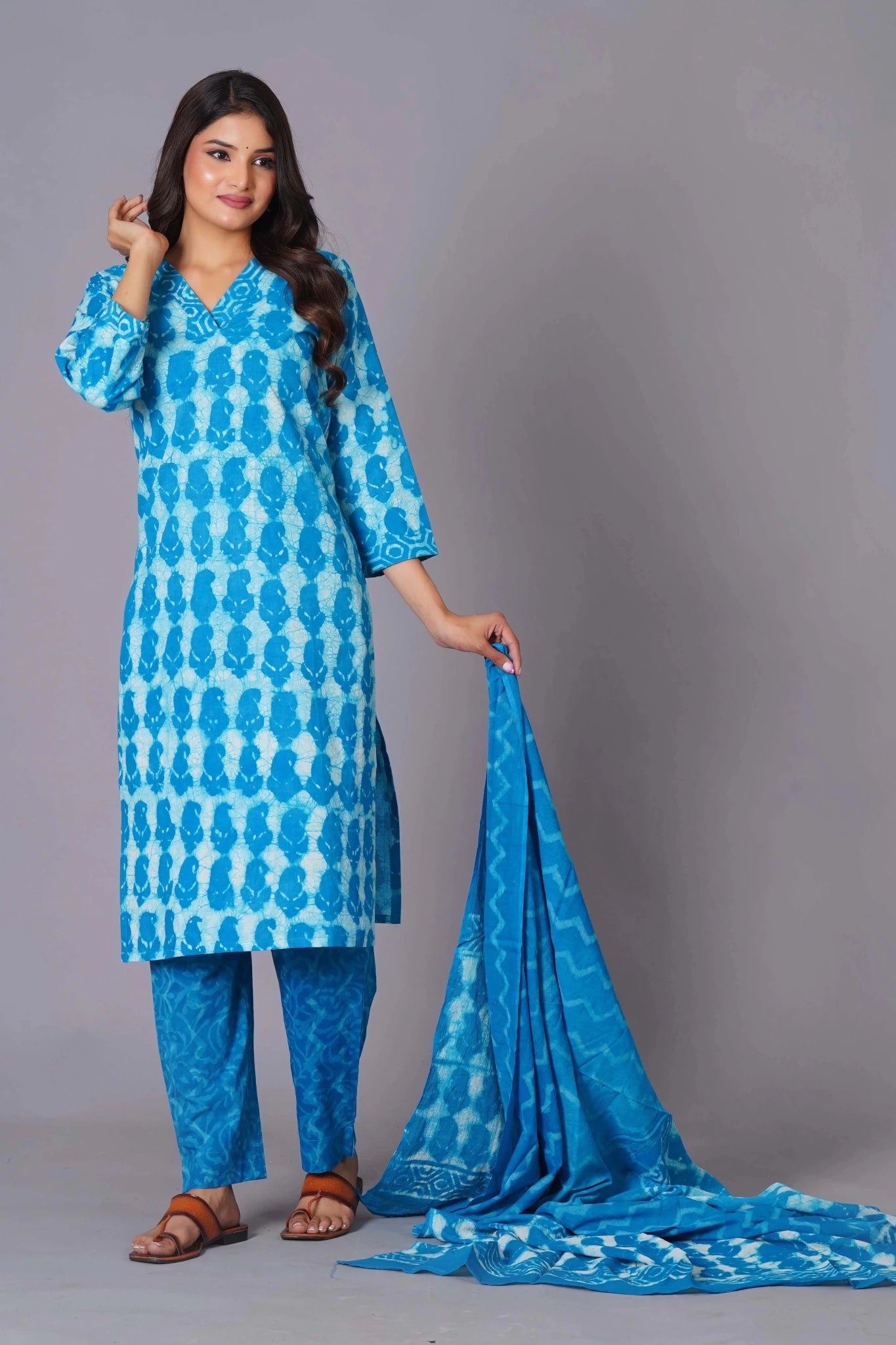 Azure Tie-Dye Pure Cotton Suit Set - Himdim Wear