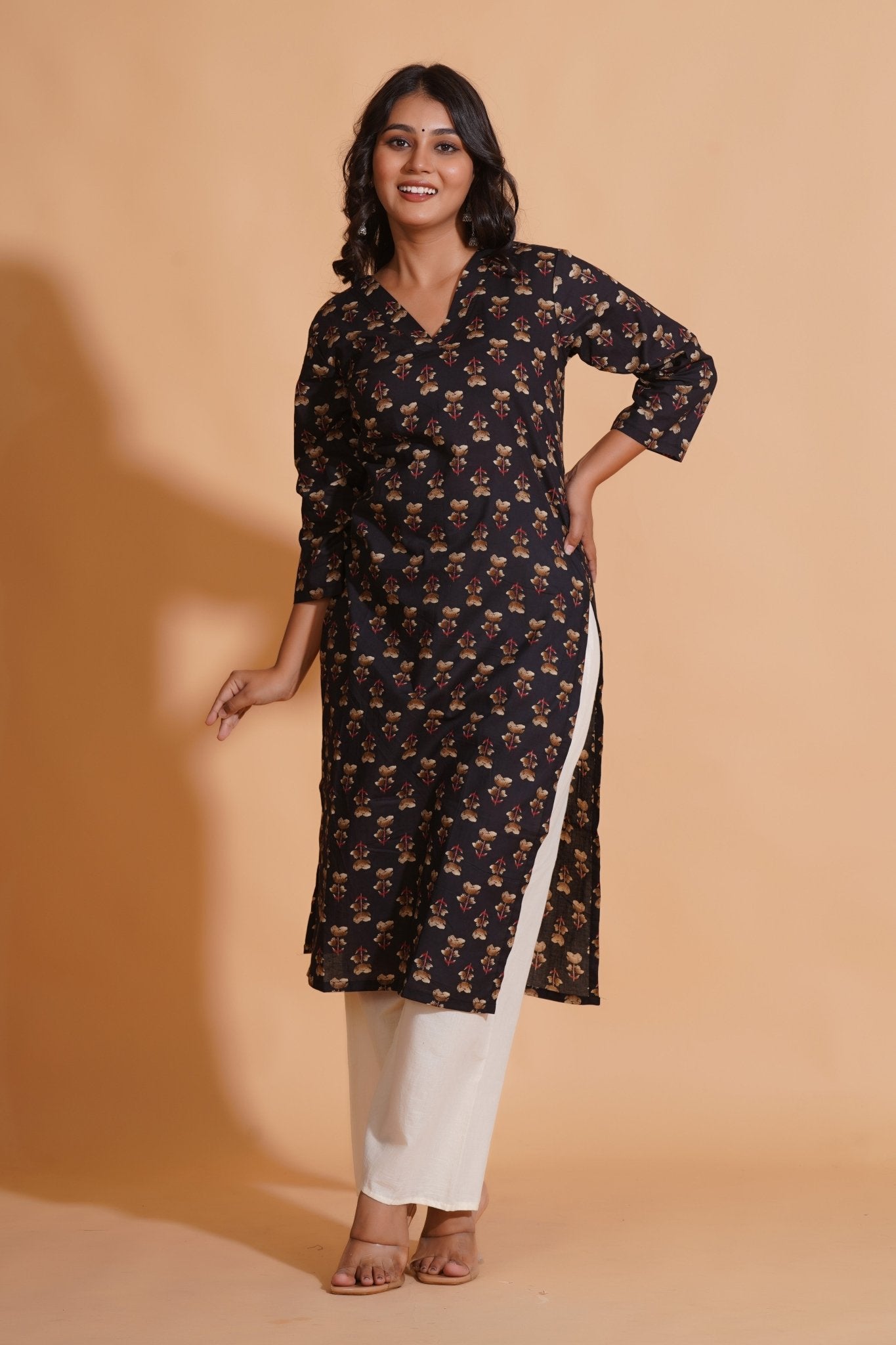 Black Elegance V-Neck Kurta - Himdim Wear