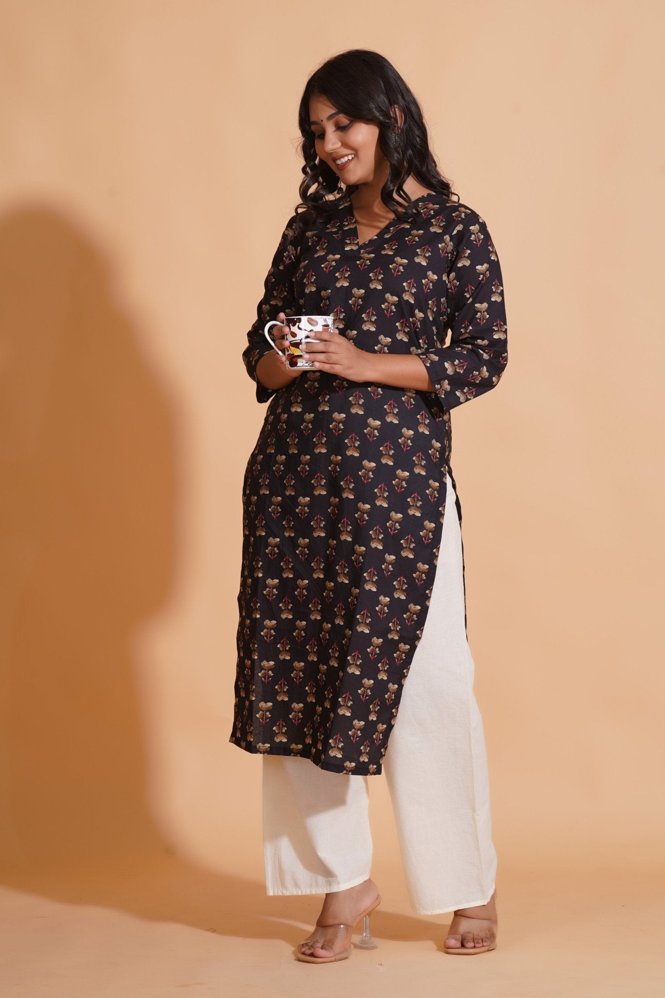Black Elegance V-Neck Kurta - Himdim Wear