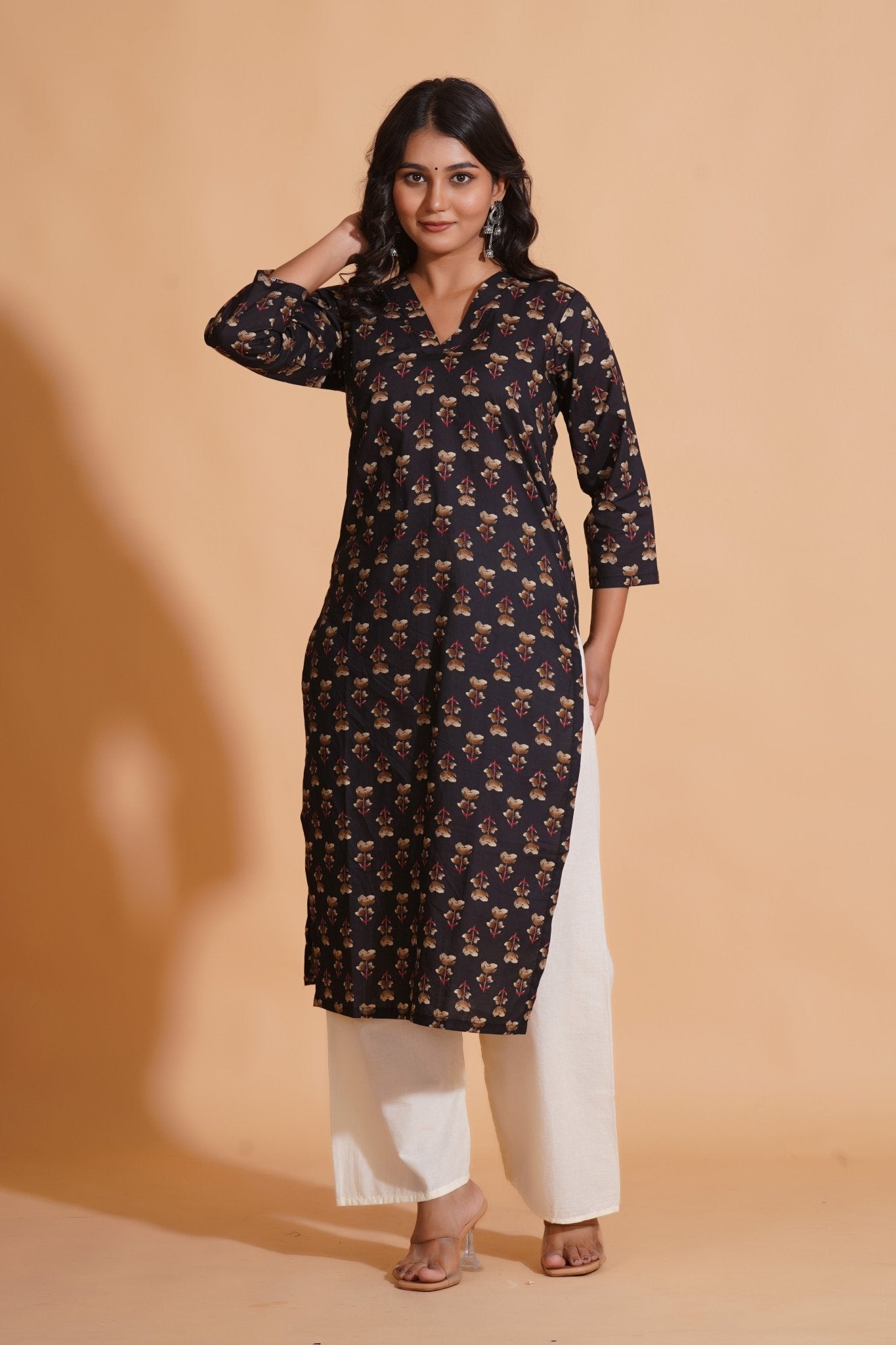 Black Elegance V-Neck Kurta - Himdim Wear